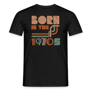 Né dans le millésime des années soixante-dix des années 1970 - T-shirt homme - noir - Devant - AI Model Male 178 light (178cm)