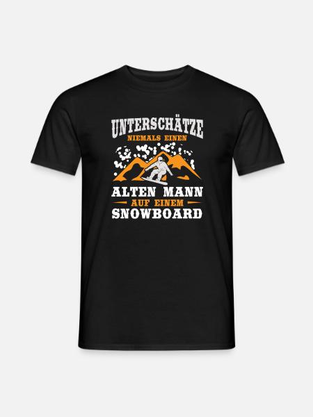 Snowboard Unterschätze niemals einen alten Mann - Männer T-Shirt - Schwarz