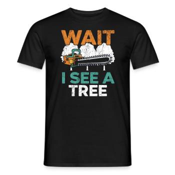 Warte, ich sehe einen Baumbaumpfleger Holzfäller Holzflüsterer - Männer T-Shirt - Schwarz - Vorne - AI Model Male 178 light (178cm)