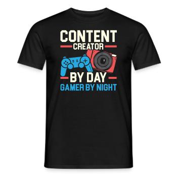Content Creator By Day Gamer By Night Influencer - Men's T-Shirt - black - Front - AI Model Male 178 light (178cm)