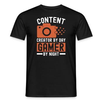 Content Creator By Day Gamer By Night Influencer - Men's T-Shirt - black - Front - AI Model Male 178 light (178cm)