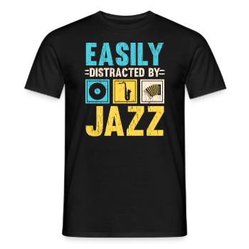 Facilement distrait par un musicien amateur de musique jazz - T-shirt homme - noir - Devant - AI Model Male 178 light (178cm)