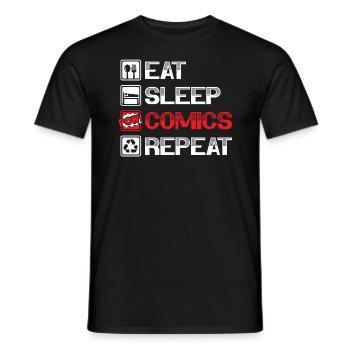 Eat Sleep Comics Repeat Fictional Characters - Men's T-Shirt - black - Front - AI Model Male 178 light (178cm)