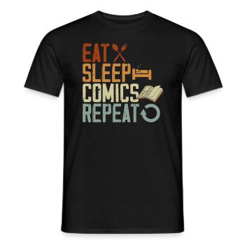 Eat Sleep Comics Repeat Fictional Characters - Men's T-Shirt - black - Front - AI Model Male 178 light (178cm)
