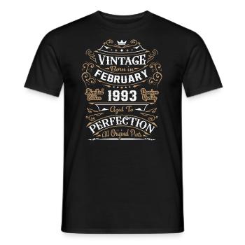 Vintage February 1993, retro birthday gift - Men's T-Shirt - black - Front - AI Model Male 178 light (178cm)