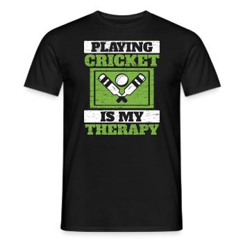 Jouer au cricket est mon joueur de cricket de thérapie - T-shirt homme - noir - Devant - AI Model Male 178 light (178cm)
