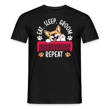 Manger Sommeil Groom Répéter Pet Grooming Dog Groomer - T-shirt homme - noir - Devant - AI Model Male 178 light (178cm)