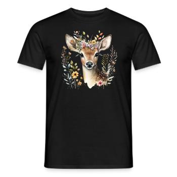 Reh mit Blumen - Männer T-Shirt - Schwarz - Vorne - AI Model Male 178 light (178cm)