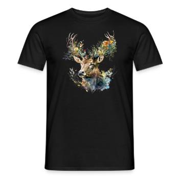 Cerf avec des fleurs - T-shirt homme - noir - Devant - AI Model Male 178 light (178cm)