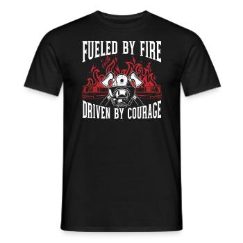 Alimenté par le feu Poussé par le courage Pompier Lutte contre les incendies - T-shirt homme - noir - Devant - AI Model Male 178 light (178cm)