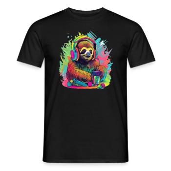 Music Lovers Sloth Techno Music Festival EDM - Men's T-Shirt - black - Front - AI Model Male 178 light (178cm)