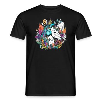 Summer Party Techno Music Unicorn DJ - Men's T-Shirt - black - Front - AI Model Male 178 light (178cm)