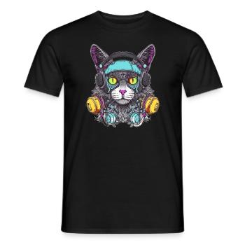 Festival de musique Rave Cat Electronic Party - T-shirt homme - noir - Devant - AI Model Male 178 light (178cm)