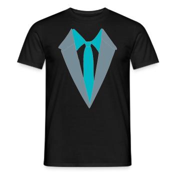 Cravate de costume gris bleu turquoise - faux costume - T-shirt homme - noir - Devant - AI Model Male 178 light (178cm)
