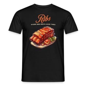 Ribs Lover Summer Grilling BBQ Grill - Men's T-Shirt - black - Front - AI Model Male 178 light (178cm)