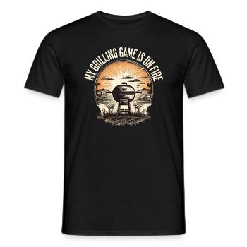BBQ Grilling Food on Fire Funny Griller - Men's T-Shirt - black - Front - AI Model Male 178 light (178cm)