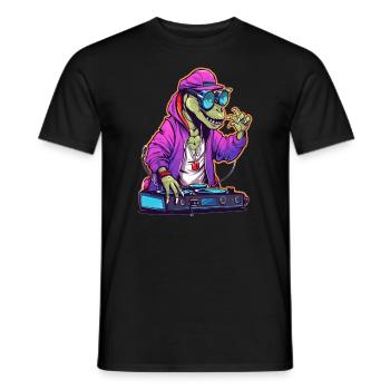 Techno, Cyberpunk, Dinosaurs, EDM, Music, Rave - Men's T-Shirt - black - Front - AI Model Male 178 light (178cm)