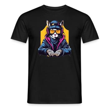 Fête, Techno, DJ, Cat, Cyberpunk, Musique, Rave - T-shirt homme - noir - Devant - AI Model Male 178 light (178cm)