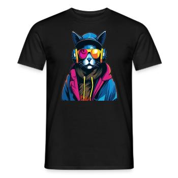 Cyberpunk Dj Cat Music Lover Techno - T-shirt homme - noir - Devant - AI Model Male 178 light (178cm)