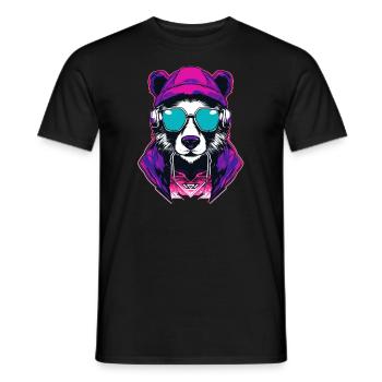 Cyberpunk Raccoon Music Lover EDM Summer Rave - Men's T-Shirt - black - Front - AI Model Male 178 light (178cm)