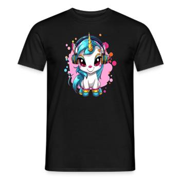 Niedlicher Cyberpunk Rave Einhorn DJ - Männer T-Shirt - Schwarz - Vorne - AI Model Male 178 light (178cm)