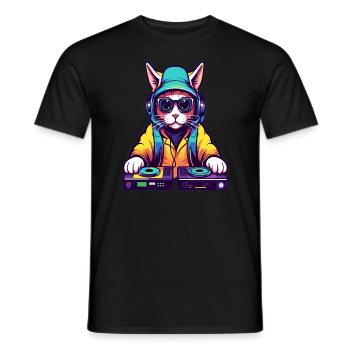 Cyberpunk Party Cat Techno Rave - Men's T-Shirt - black - Front - AI Model Male 178 light (178cm)