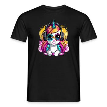 Dnb music lover cute unicorn DJ rave - Men's T-Shirt - black - Front - AI Model Male 178 light (178cm)