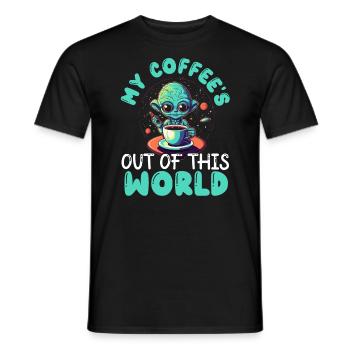 Alien Coffee Lover Caffeine UFO Extraterrestrial - Men's T-Shirt - black - Front - AI Model Male 178 light (178cm)
