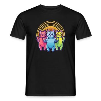 EDM Festival Party Rainbow Cat Rave - Men's T-Shirt - black - Front - AI Model Male 178 light (178cm)