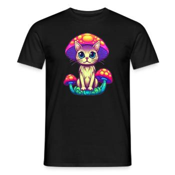 Rainbow Rave Cat Trippy Psychedelic Festival - Männer T-Shirt - Schwarz - Vorne - AI Model Male 178 light (178cm)