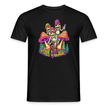 Techno Dancing Rainbow Frog Bicyclist Rave - Men's T-Shirt - black - Front - AI Model Male 178 light (178cm)