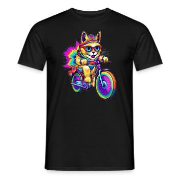 Trippy Bicyclist Cat Funny Rainbow Cat Psychedelic - Männer T-Shirt - Schwarz - Vorne - AI Model Male 178 light (178cm)