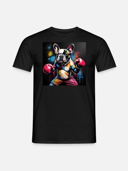 Bouledogue français en tant que boxeur en position de boxe - T-shirt homme - noir