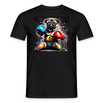 Mops als Boxer in Boxhaltung - Männer T-Shirt - Schwarz - Vorne - AI Model Male 178 light (178cm)