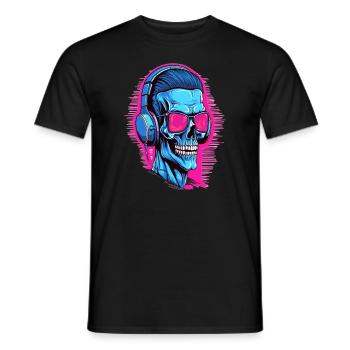 Skeleton DJ Cyberpunk Rave Skull - Men's T-Shirt - black - Front - AI Model Male 178 light (178cm)
