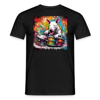Engish Bull Terrier Playing Drums - Men's T-Shirt - black - Front - AI Model Male 178 light (178cm)