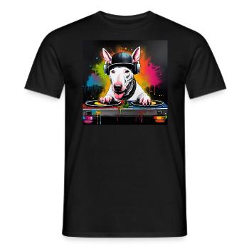 English Bullterrier DJ Mixing Decks - Männer T-Shirt - Schwarz - Vorne - AI Model Male 178 light (178cm)