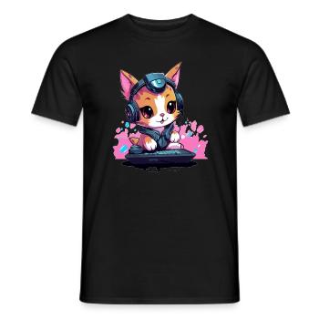 Cute Dj Cat Drum and Bass Festival - T-shirt homme - noir - Devant - AI Model Male 178 light (178cm)