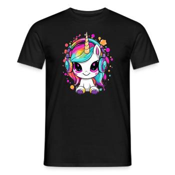 Licorne mignonne DJ EDM Festival Raver - T-shirt homme - noir - Devant - AI Model Male 178 light (178cm)