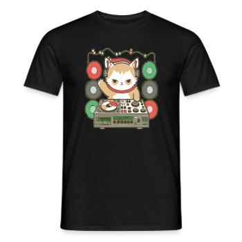 DJ Party Cat Drum and Bass Winter Festival - T-shirt homme - noir - Devant - AI Model Male 178 light (178cm)