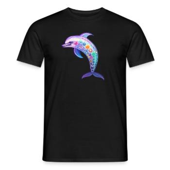 Kawaii Dolphin - Fantastic Ocean Dreams - Men's T-Shirt - black - Front - AI Model Male 178 light (178cm)