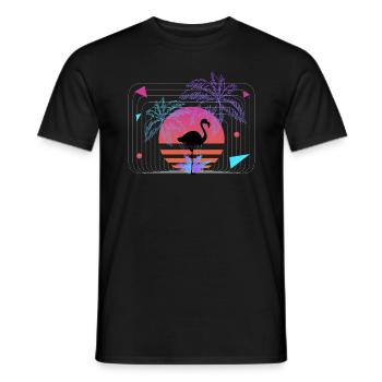 Flamingo Retrowave Synthétiseur Rétro - T-shirt homme - noir - Devant - AI Model Male 178 light (178cm)