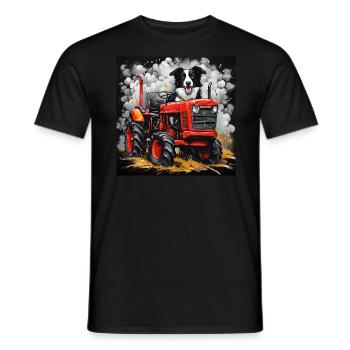 Border Collie Sheepdog on a Vintage Tractor - Men's T-Shirt - black - Front - AI Model Male 178 light (178cm)