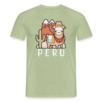 Retro Alpaca Traveler Peru Lover Lima - Men's T-Shirt - sage - Front - AI Model Male 178 light (178cm)