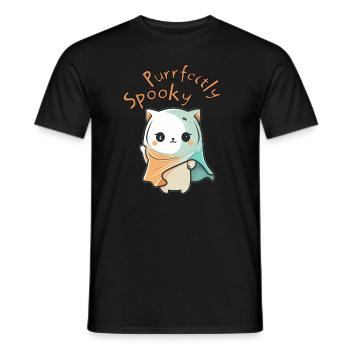 Geisterkatze Purrfectly Gruseliges Halloween - Männer T-Shirt - Schwarz - Vorne - AI Model Male 178 light (178cm)