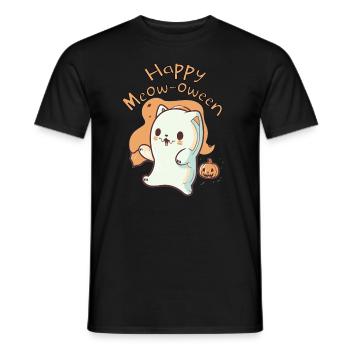Fröhliches Halloween Geisterkatze Gruseliges - Männer T-Shirt - Schwarz - Vorne - AI Model Male 178 light (178cm)