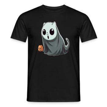 Saison de citrouille Spooky Cat Ghost Costume Halloween - T-shirt homme - noir - Devant - AI Model Male 178 light (178cm)