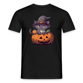 Cute Witch Cat Costume October Pumpkin Season - Men's T-Shirt - black - Front - AI Model Male 178 light (178cm)