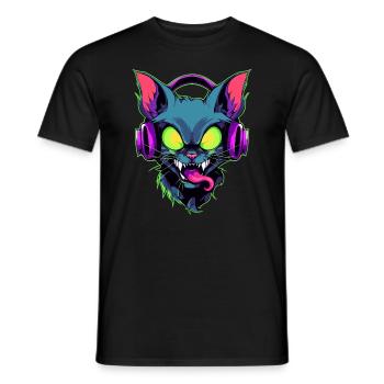 Costume de DJ d'Halloween effrayant de chat zombie EDM - T-shirt homme - noir - Devant - AI Model Male 178 light (178cm)