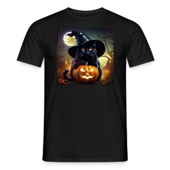 Chat noir avec chapeau magique et citrouille effrayante - T-shirt homme - noir - Devant - AI Model Male 178 light (178cm)